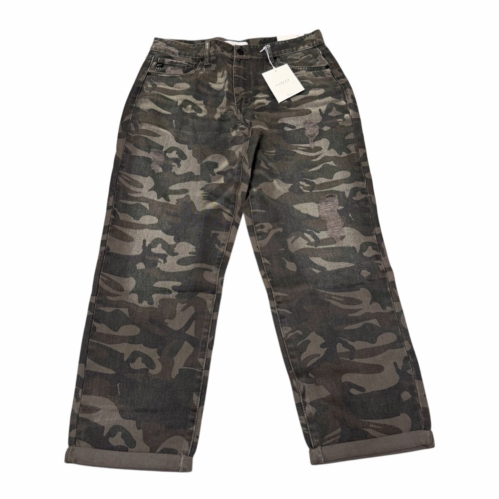 KanCan Women's Straight Leg Camo Jeans - Olive Green & Gray